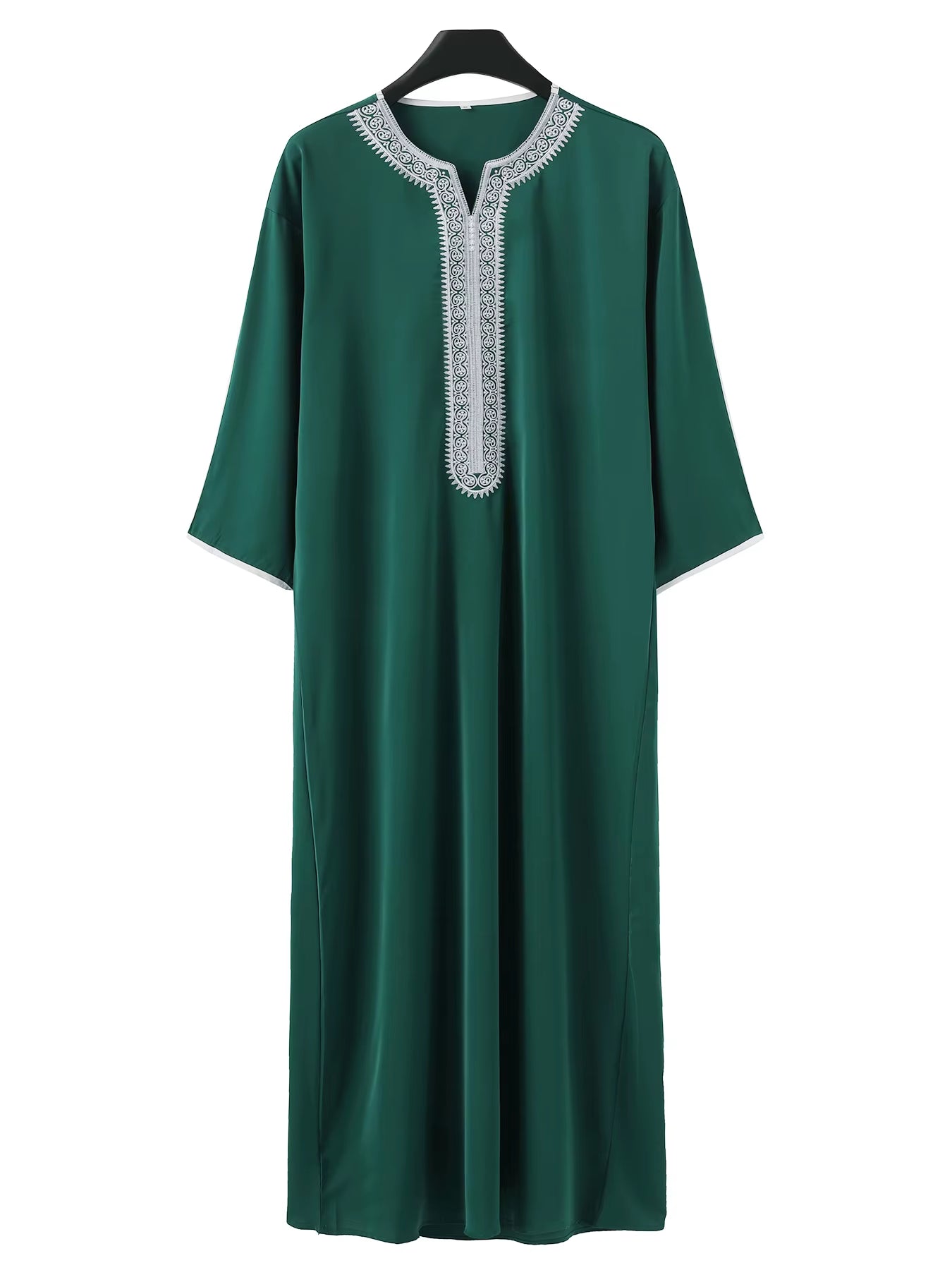 Emerald and white Embroidered Gandoura ✦ XXL