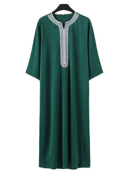 Emerald and white Embroidered Gandoura ✦ XXL