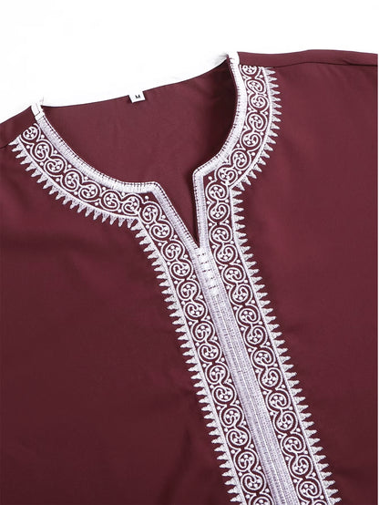 Bordeaux and white Embroidered Gandoura ✦ S-XXL