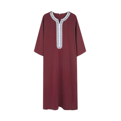 Bordeaux and white Embroidered Gandoura ✦ S-XXL