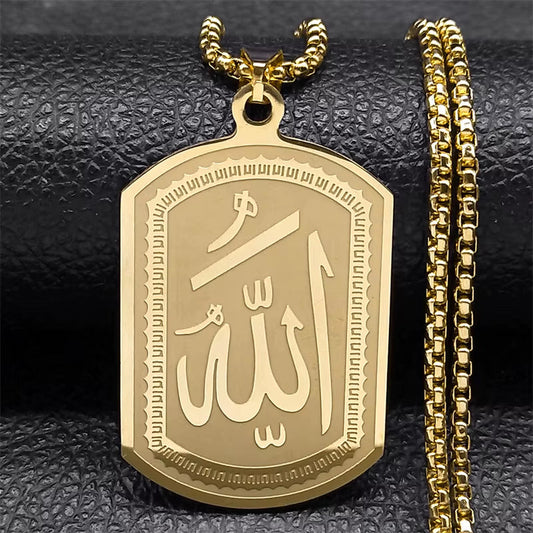 Islamic Arab Allah Blessing God Pendant Necklaces for Men/Women Stainless Steel Black Color Arabic Islam Chain Necklace Jewelry