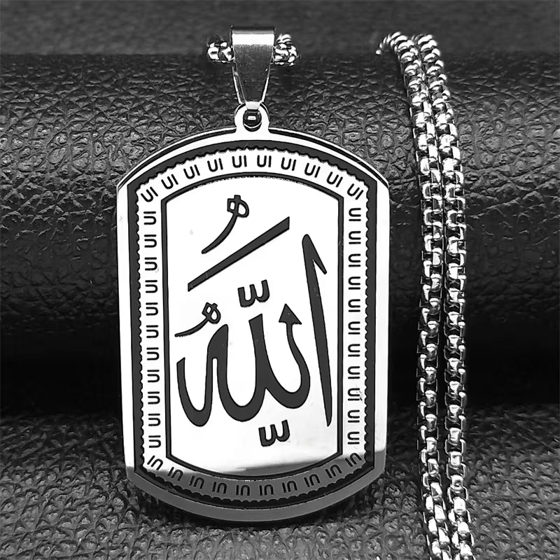 Islamic Arab Allah Blessing God Pendant Necklaces for Men/Women Stainless Steel Black Color Arabic Islam Chain Necklace Jewelry