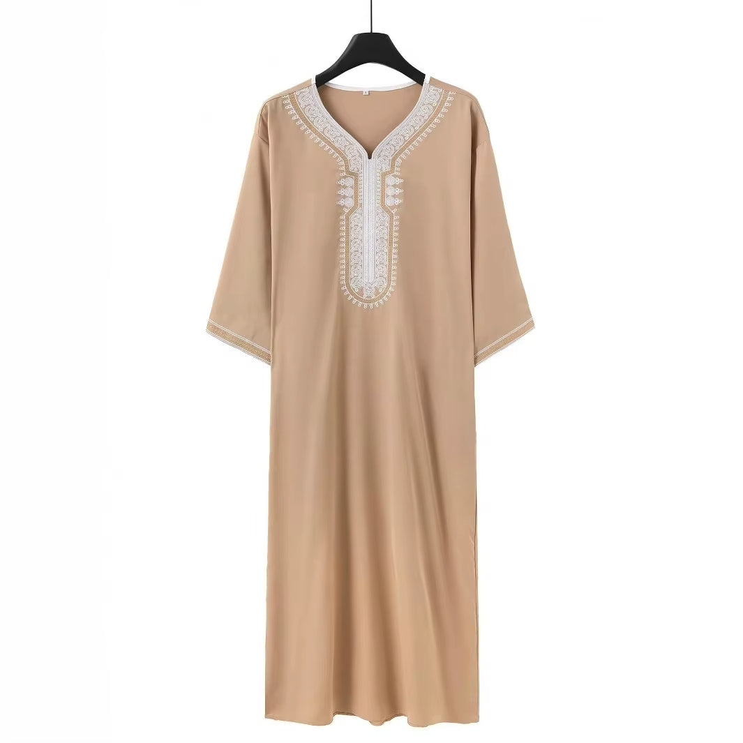 Apricot and White Embroidered Gendoura ✦ M-XXL