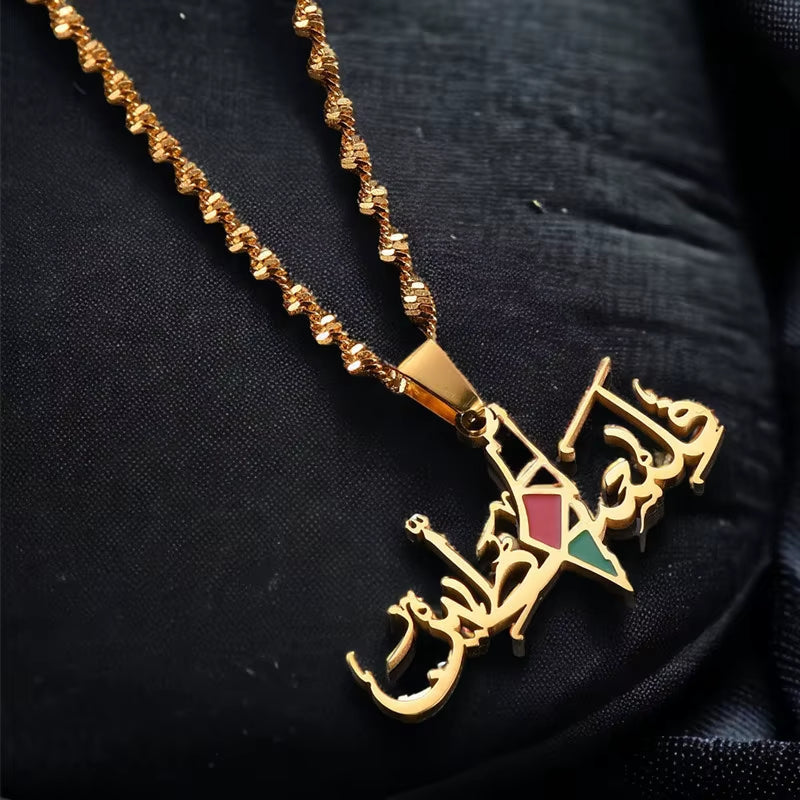 Palestine Arabic Stainless Steel Pendant Chain Necklace for Women Palestine Series Jewelry Accessories