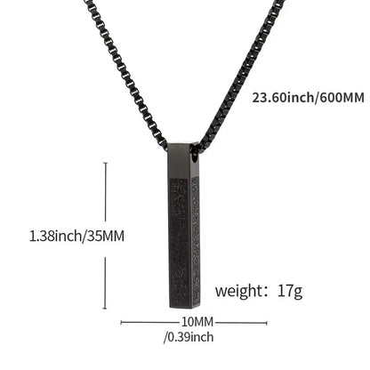 Stainless Steel Ayatul Kursi Sutra 3D Rectangular Bar Pendant Necklace for Men Women Fashion Simple Arabic Islam Jewelry Gifts