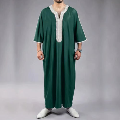 Emerald and white Embroidered Gandoura ✦ XXL